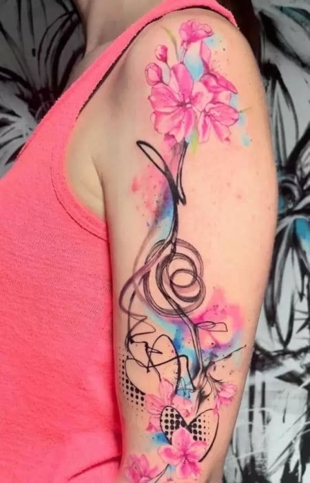 Watercolor Cherry Blossom Tattoo1