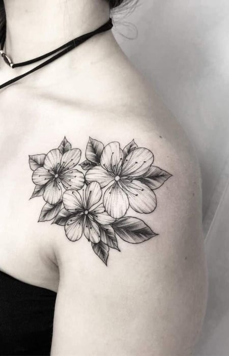 Black And White Cherry Blossom Tattoo