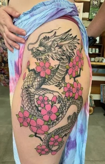 Cherry Blossom Thigh Tattoo