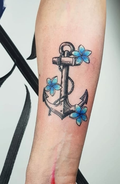 Anchor Tattoo With Flowers