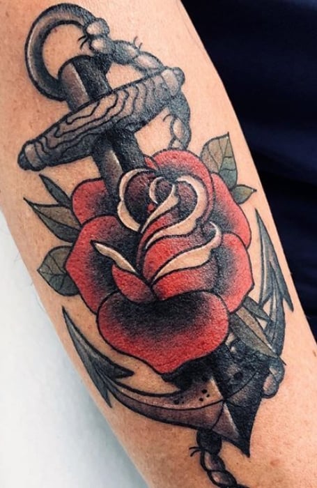 Anchor Tattoo With Rose