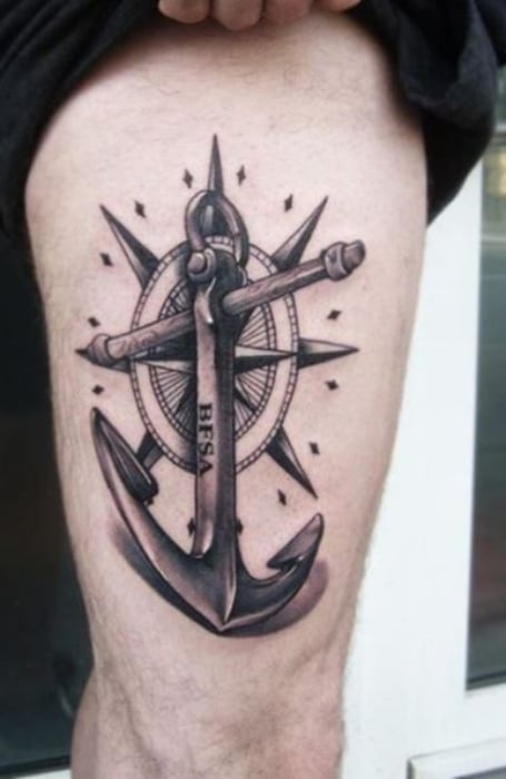 Nautical Theme Thigh Tattoo