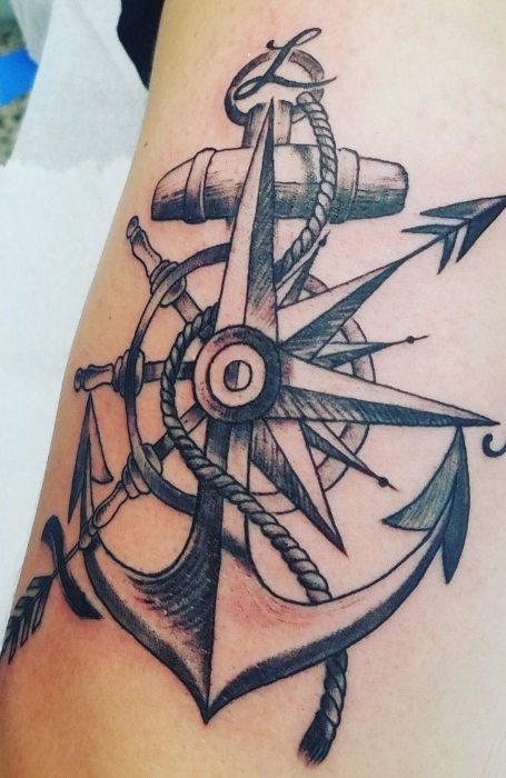 Anchor And Compass Tattoo