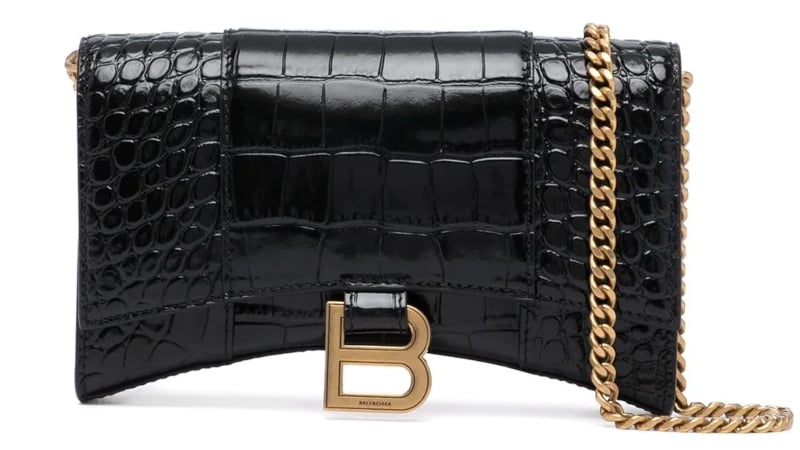 Balenciaga Hourglass Crocodile Effect Chain Wallet