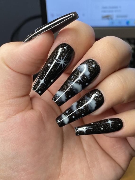 Ballerina Nails With Night Sky Design