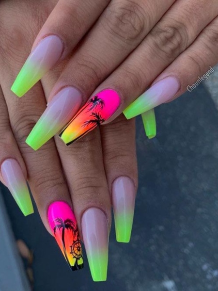 Bright Summer Vacation Ballerina Nails