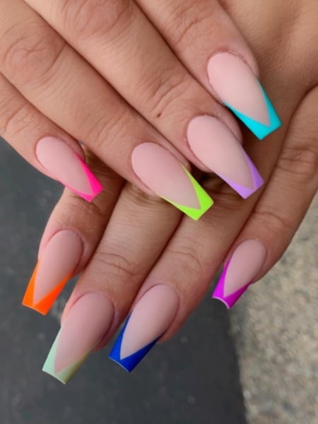 Brightly Colored V French Tip Ballerina Nails