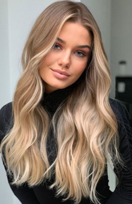 Blonde hair with clearance caramel highlights