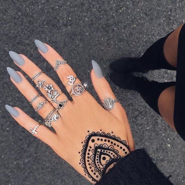 Grey Almond Nails