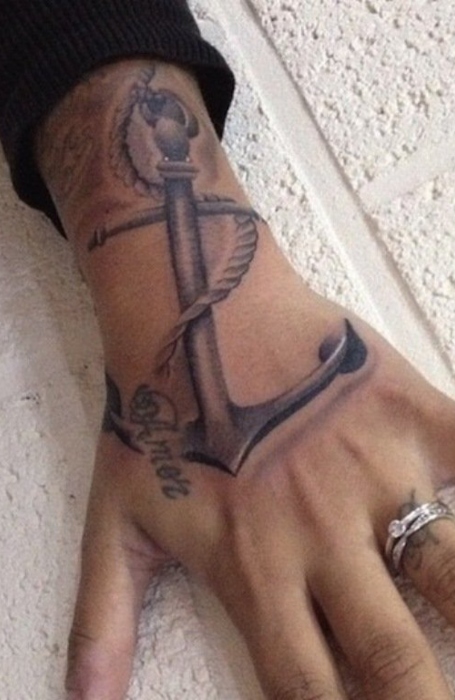 Black Ink Anchor Tattoo On Wrist