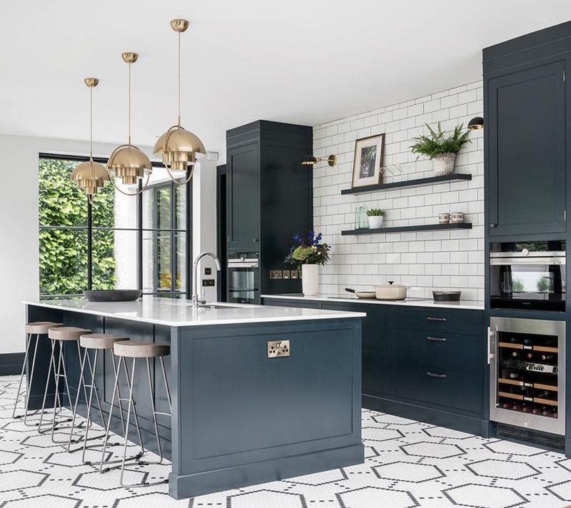 Kitchen With Patterned Floor Tiles 