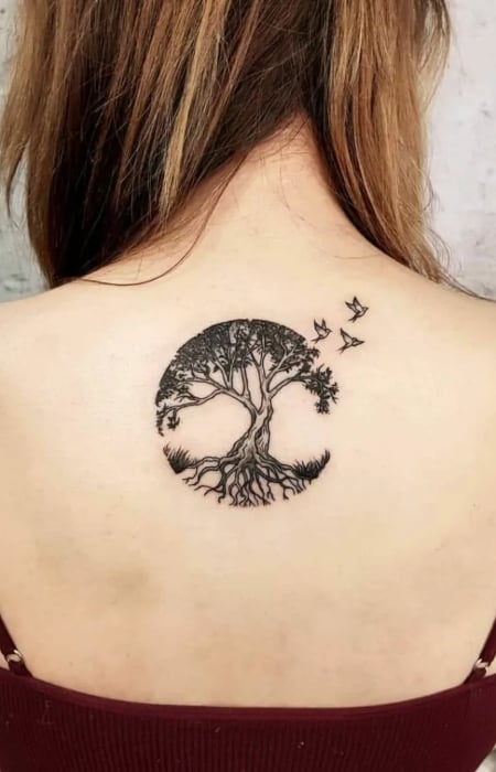 four firs with circle and points  Tree tattoo small Nature tattoos  Tattoos