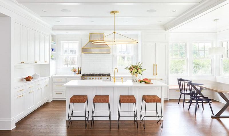 Gold Ring Chandelier Over Kitchen Island