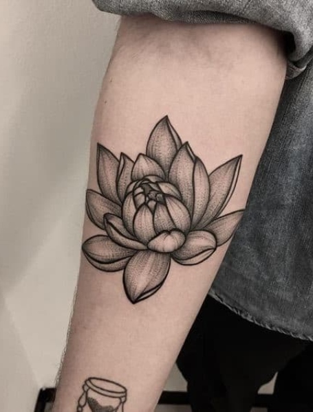 Tattoo uploaded by Heather Baldwin  Black and Grey lotus flower on the  back of forearm  Tattoodo