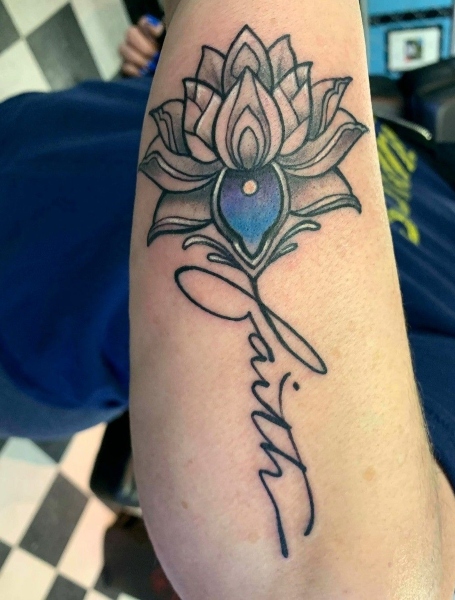 Lotus Flower With Word Stem Tattoo