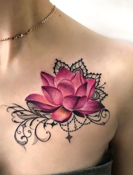 Realistic Lotus Flower Tattoo (1)