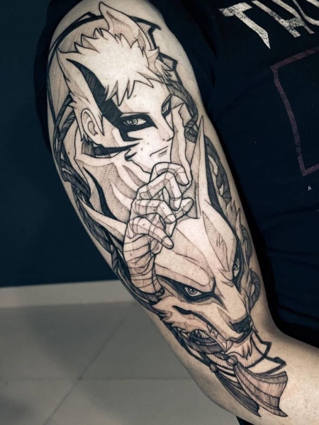 anime tattoo leg sleeve
