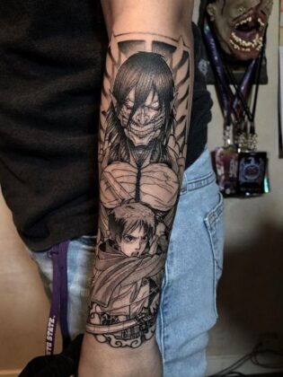 35 Cool Anime Tattoos For Animation Fans 2024 The Trend Spotter Attack On Titan Anime Tattoo 315x420