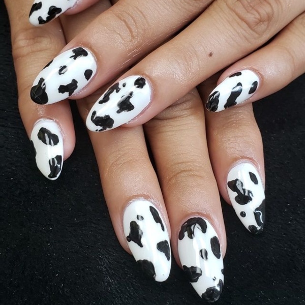 Black And White Cow Print Nails (1)