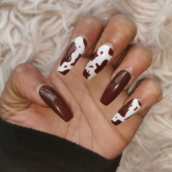 cow print nails using dip powder! - YouTube