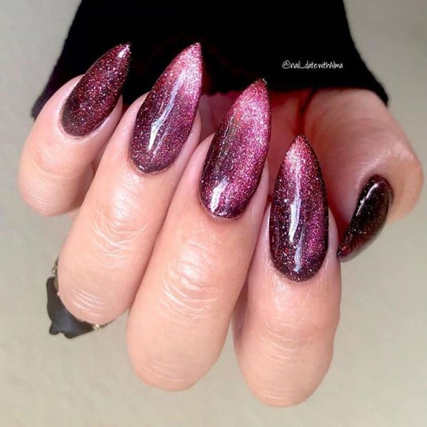 Burgundy Cat Eye Nails