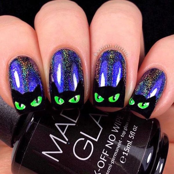 Cat Eye Nails With Cat Art Tips