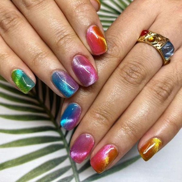 Cat Eye Rainbow Nails