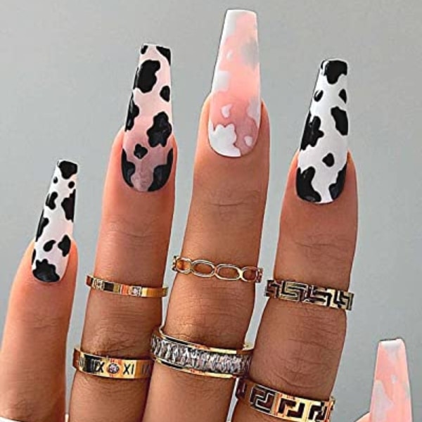 Clear Cow Print Nails