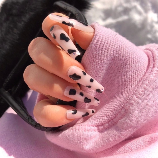 Coffin Shape Cow Print Nails