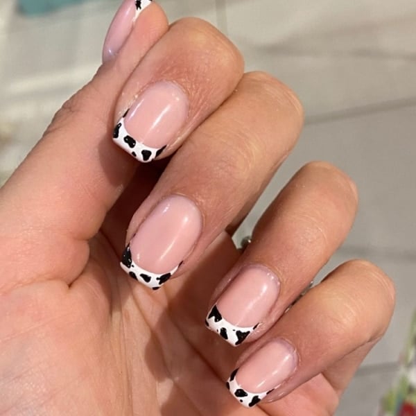 Cow Print Nails With French Tip