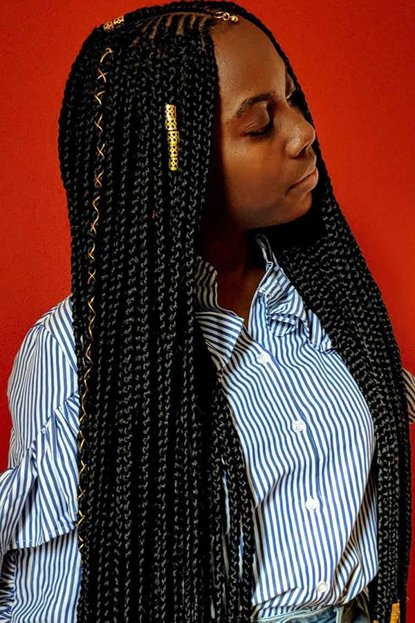 Fulani Braids With Gold Thread And Beads