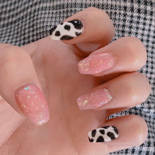 Glitter Cow Print Nails