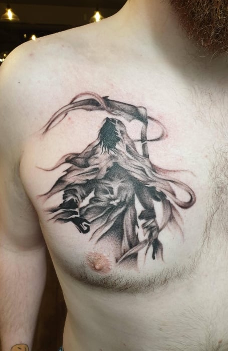 Grim reaper with a scythe in japanese style tattoo on back  Grim reaper  tattoo Reaper tattoo Grim reaper