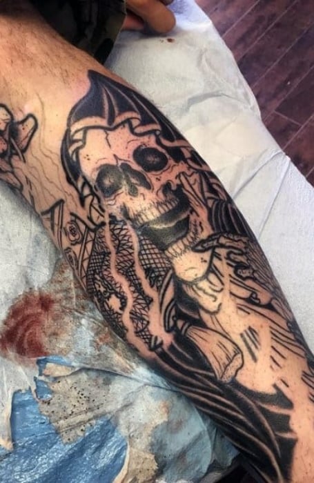 Grim Reaper Leg Tattoo