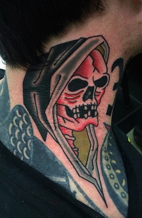 Grim Reaper Neck Tattoos