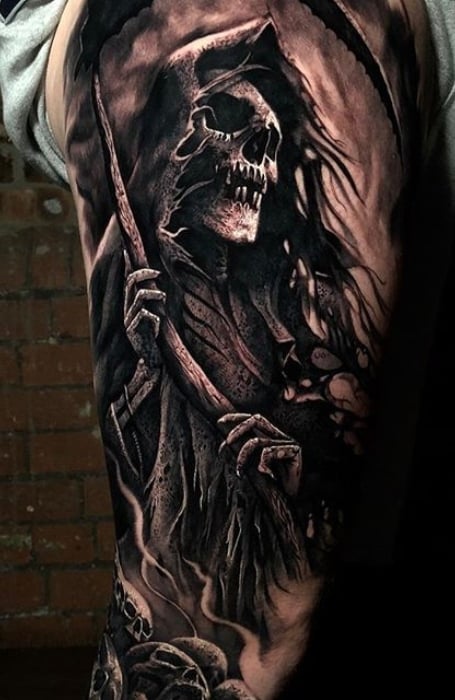 Grim Reaper Tattoo  InkStyleMag  Tatuagem de caveira Tatuagem caveira  Tatoo sombreada