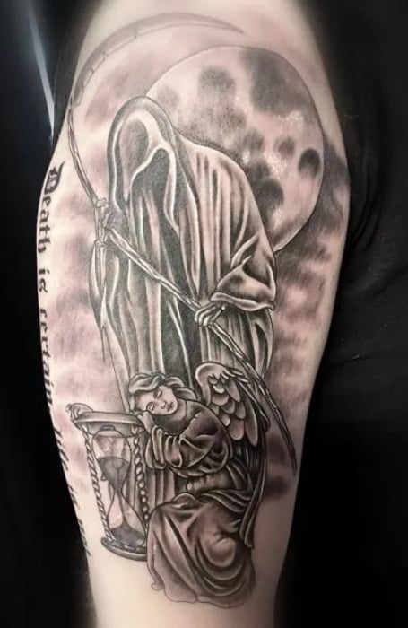 Grim Reaper And Angel Tattoo