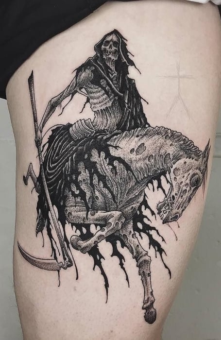 Grim Reaper On Horse Tattoo
