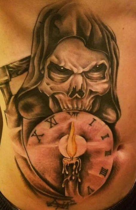 Grim Reaper With Clock Tattoo