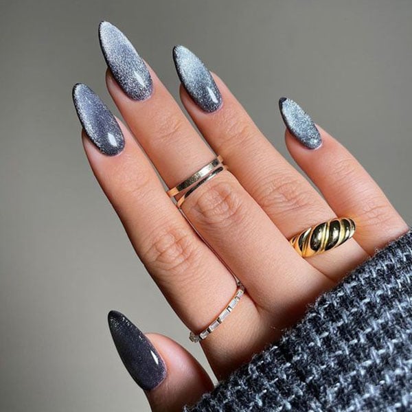 Gunmetal Blue Cat Eye Nails