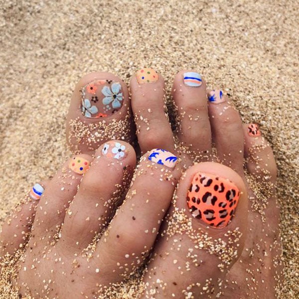 Leopard Print And Floral Toe Nails