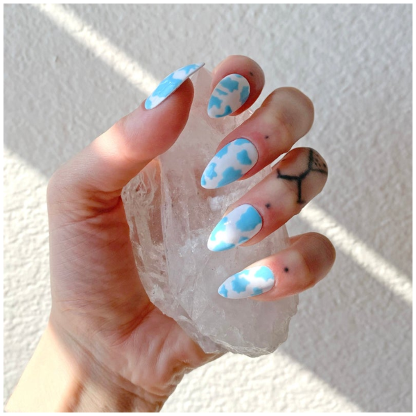 Light Blue Cow Print Nails (1)
