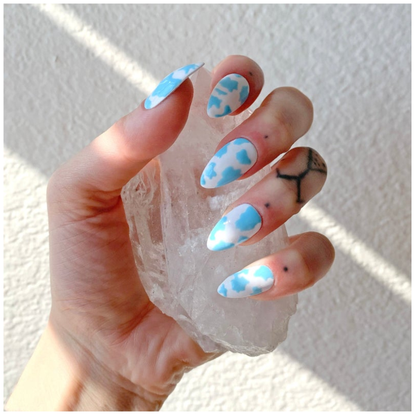 Light Blue Cow Print Nails (1)