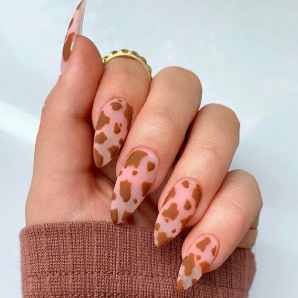 Light Brown Cow Print Nails