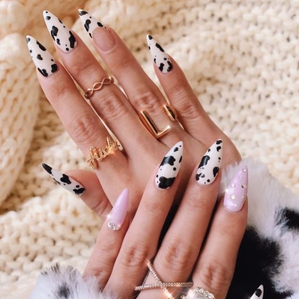 Long Cow Print Nails