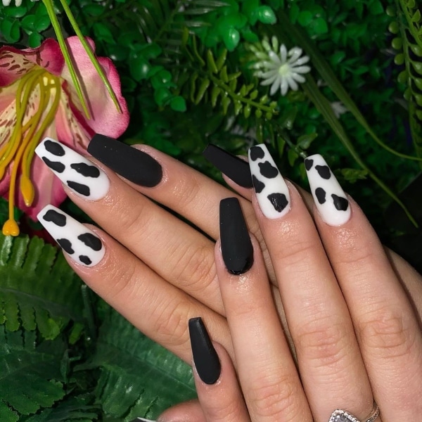 Matte Cow Print Nails