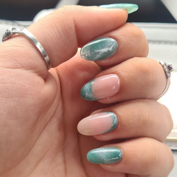 Mint And Nude Cat Eye Nails