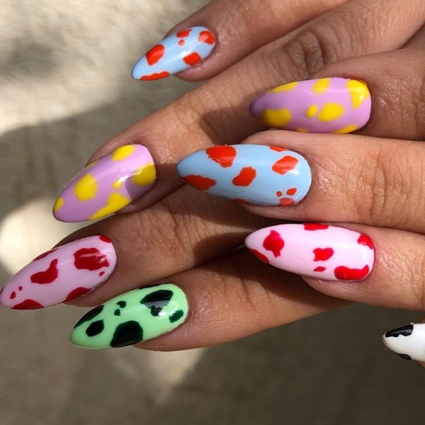 Multicolour Cow Print Nails