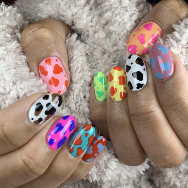 Neon Cow Print Nails