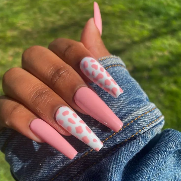 Pink Cow Print Nails